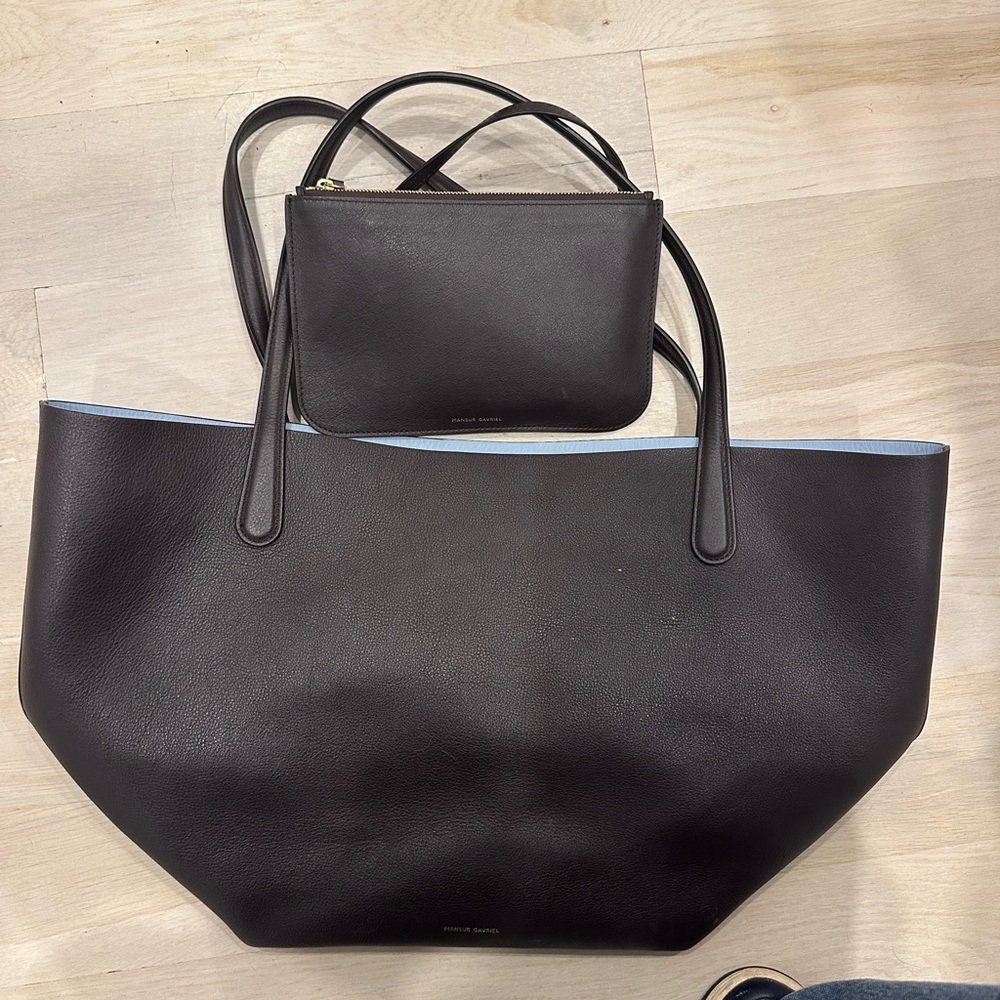 Mansur Gavriel brown leather tote bag with pouch insert